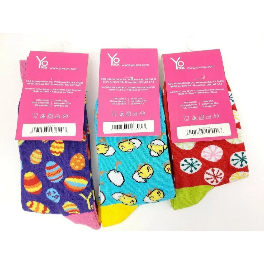 3 Pack Yo Sox Graphic Print Women's Crew Socks Easter Design Size 6-10